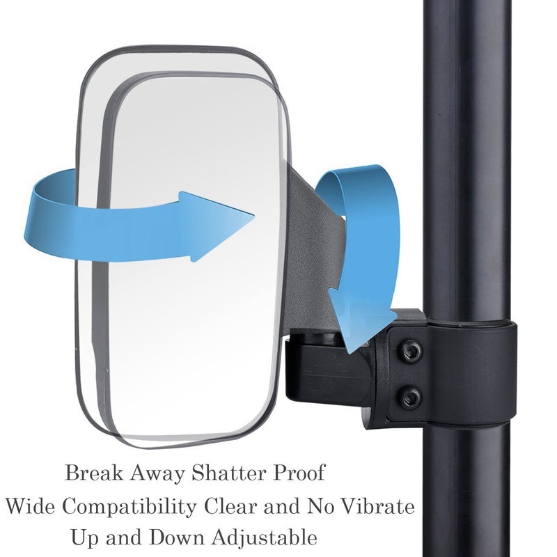 SPAUTO UTV Side Mirrors For 1.6" - 2" Roll Cage Bar, UTV Mirrors Compatible with with Polaris RZR/Can Am Maverick/Kawasaki Mule/Honda Pioneer/Yamaha Rhino/SXS/YXZ/Zforce, Shatter-Proof Tempered Glass - Image 4